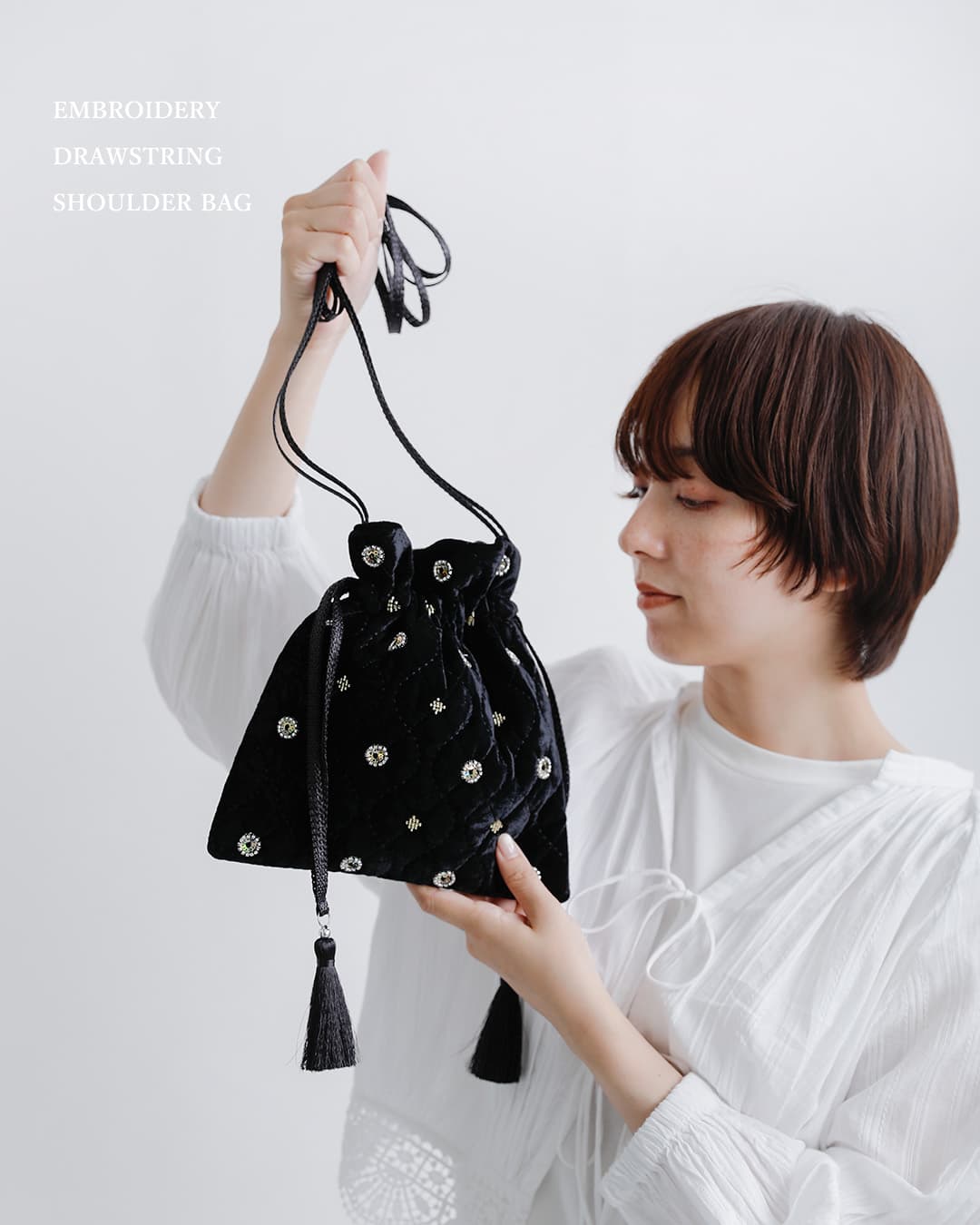 ne Quittez pas(ヌキテパ)刺繍 ドローストリング ショルダーバッグ Embroidery Drawstring Shoulder Bag 012062qe1-2