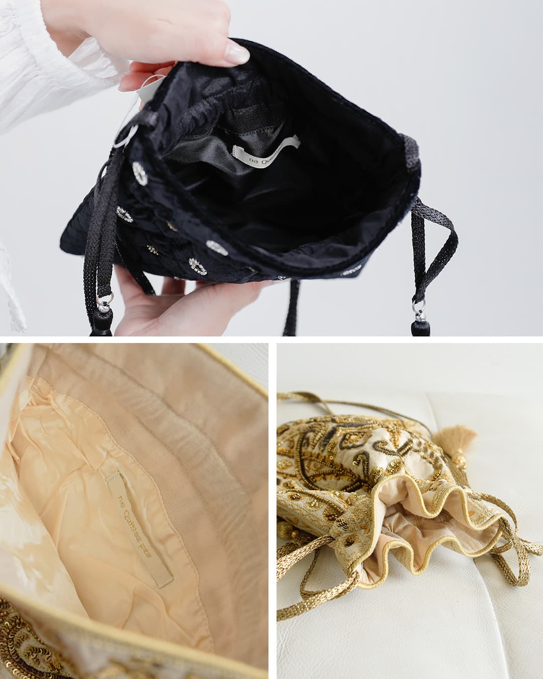 ne Quittez pas(ヌキテパ)刺繍 ドローストリング ショルダーバッグ Embroidery Drawstring Shoulder Bag 012062qe1-2