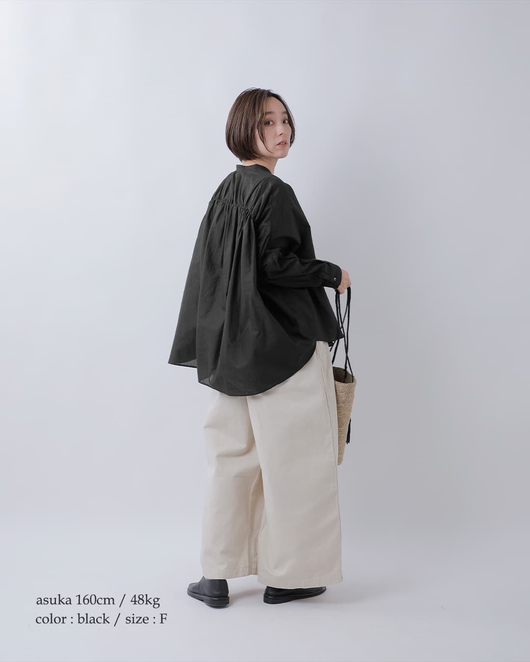 mizuiro ind(ミズイロインド)コットン バックギャザー ワイド シャツ 1-238975