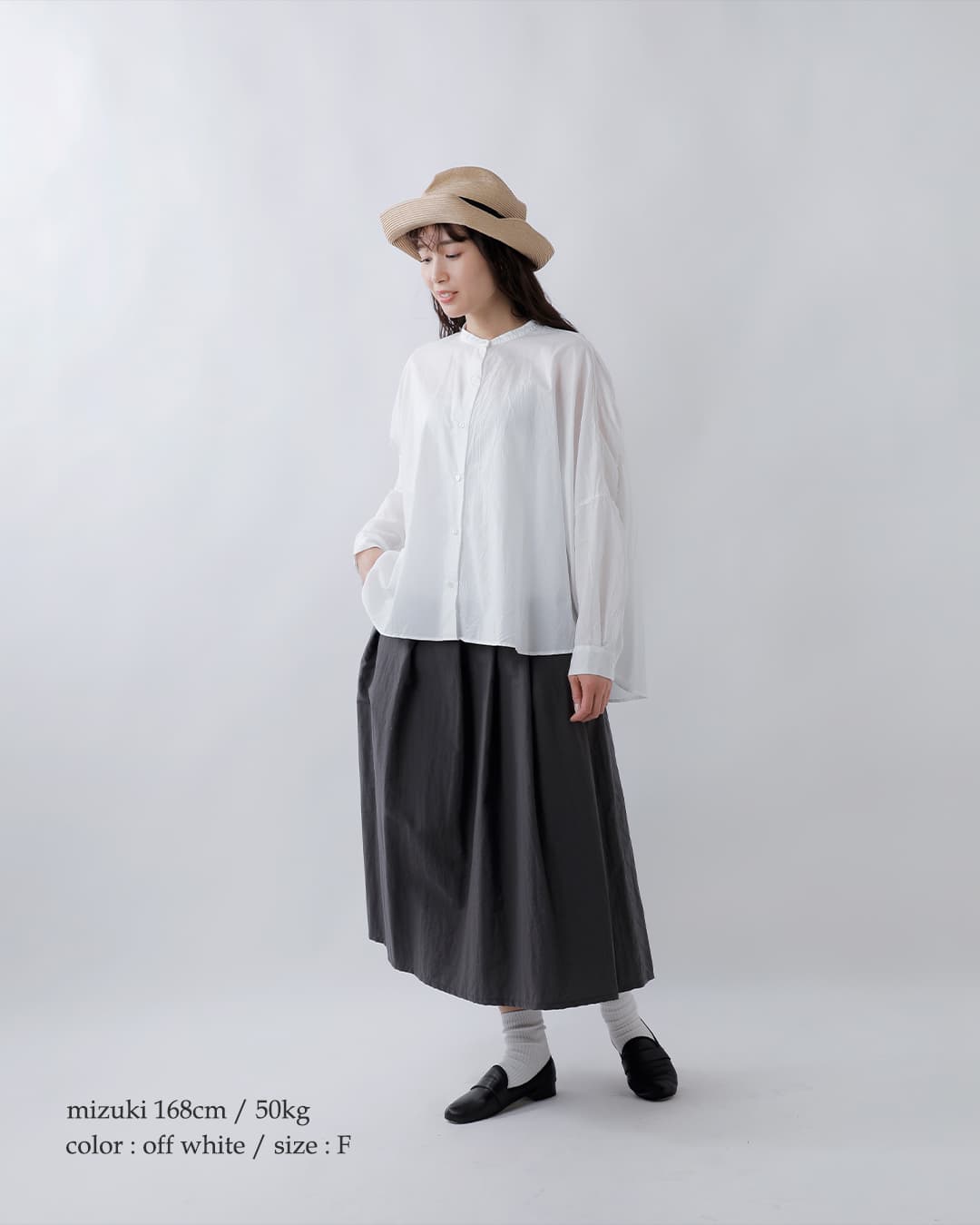 mizuiro ind(ミズイロインド)コットン バックギャザー ワイド シャツ 1-238975