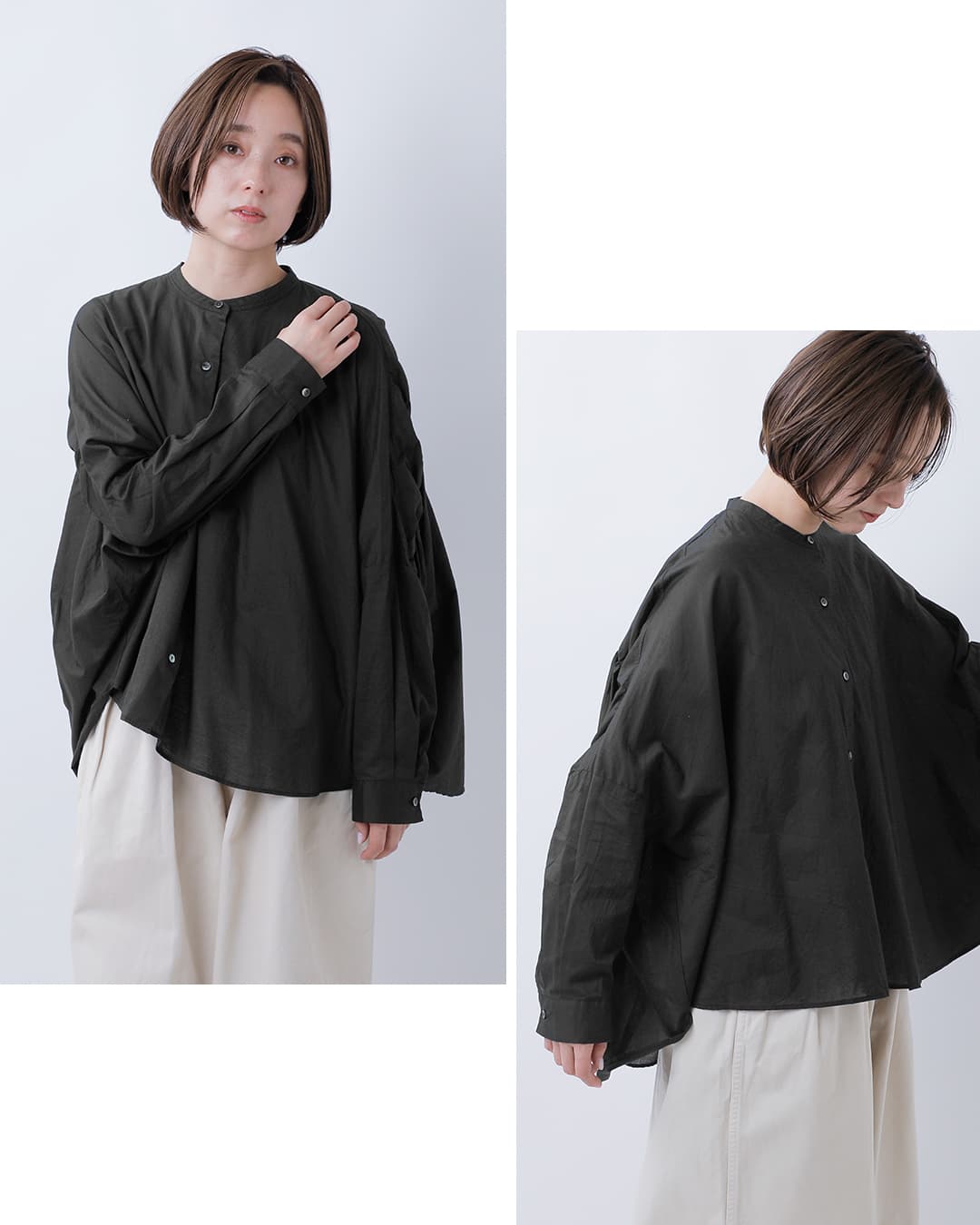 mizuiro ind(ミズイロインド)コットン バックギャザー ワイド シャツ 1-238975
