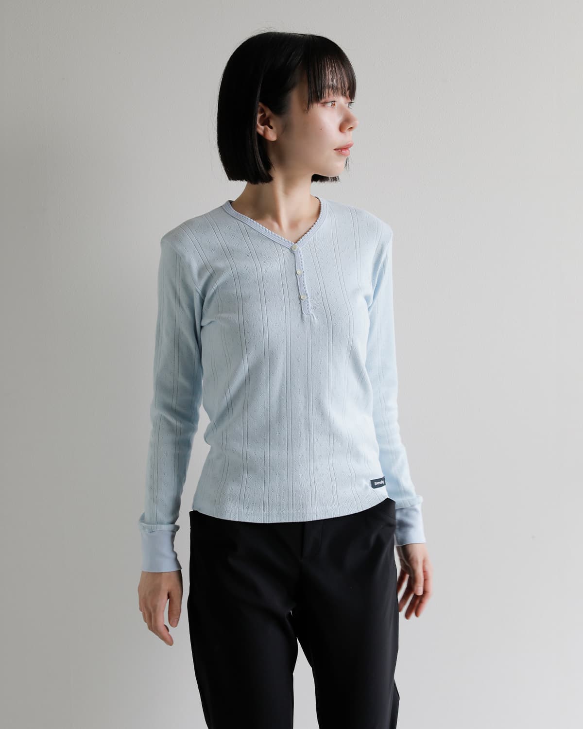 SEA(シー)アイレットリブ Vネック ヘンリー 長袖 Tシャツ 110706604 秋冬