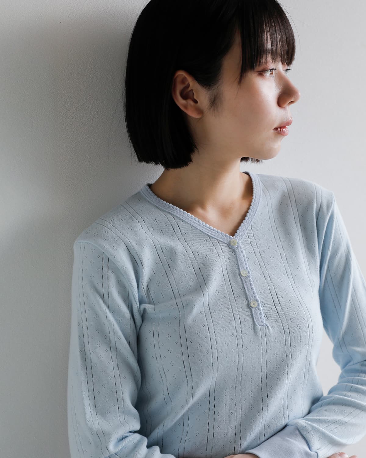 SEA(シー)アイレットリブ Vネック ヘンリー 長袖 Tシャツ 110706604 秋冬