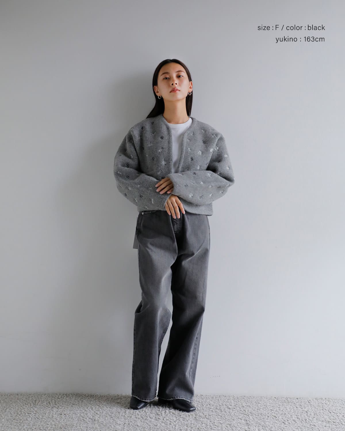 CREDONA(クレドナ)ウールブレンドブークレフラワー刺繍ニットジャケット “FLOWER EMBROIDERY KNIT JACKET” 1425511389-0