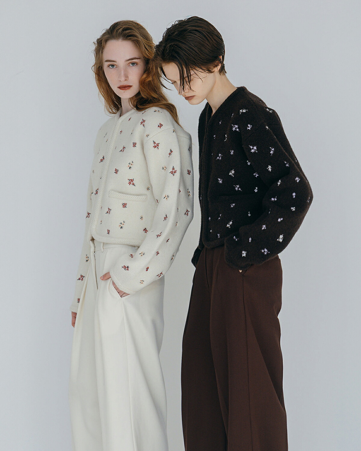CREDONA(クレドナ)ウールブレンドブークレフラワー刺繍ニットジャケット “FLOWER EMBROIDERY KNIT JACKET” 1425511389-0
