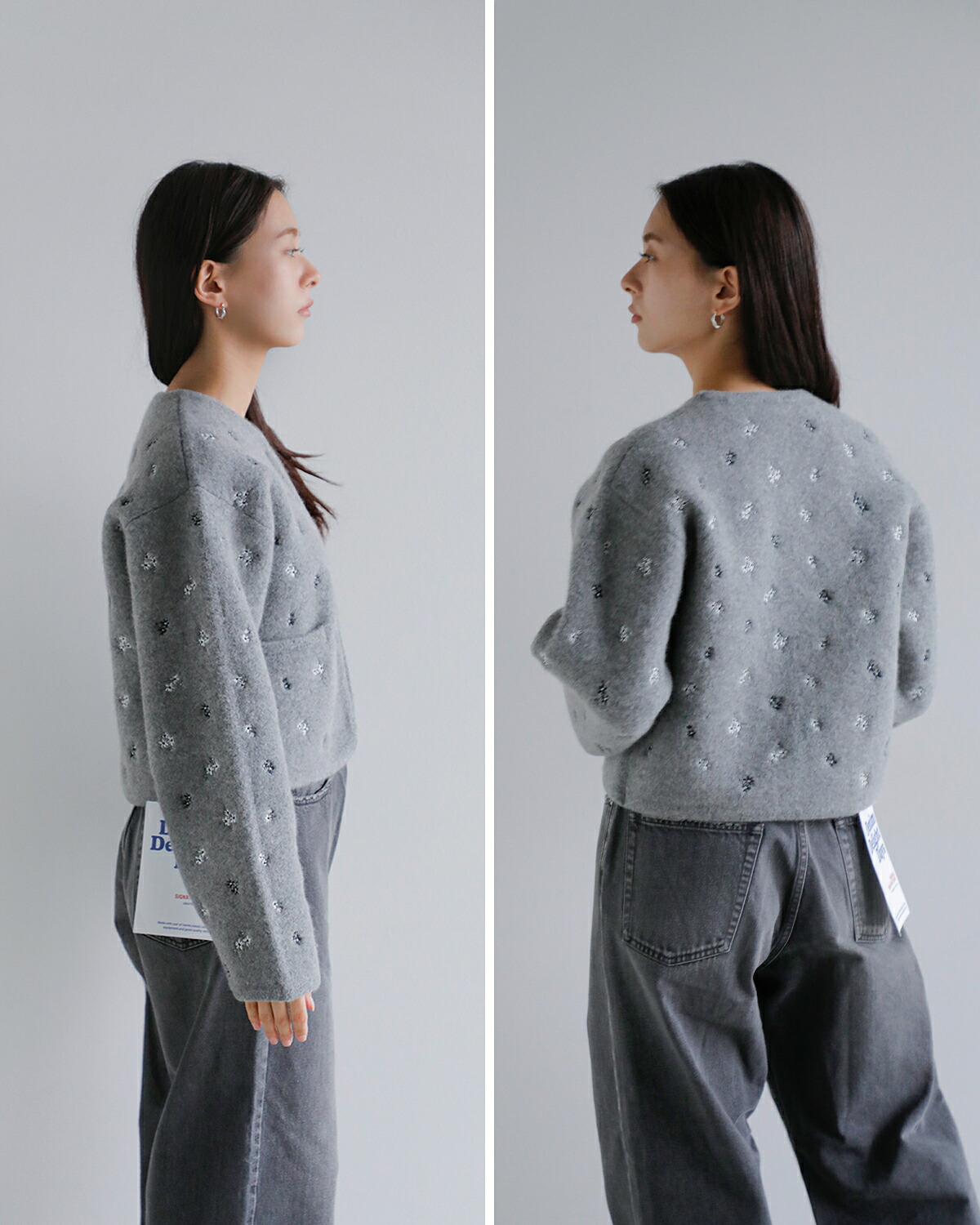 CREDONA(クレドナ)ウールブレンドブークレフラワー刺繍ニットジャケット “FLOWER EMBROIDERY KNIT JACKET” 1425511389-0