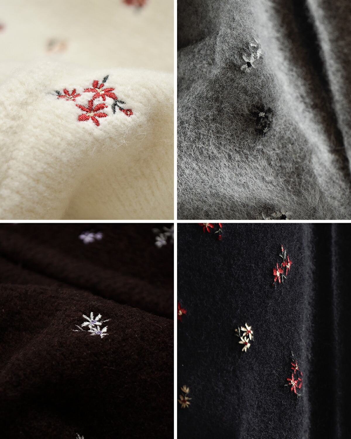 CREDONA(クレドナ)ウールブレンドブークレフラワー刺繍ニットジャケット “FLOWER EMBROIDERY KNIT JACKET” 1425511389-0