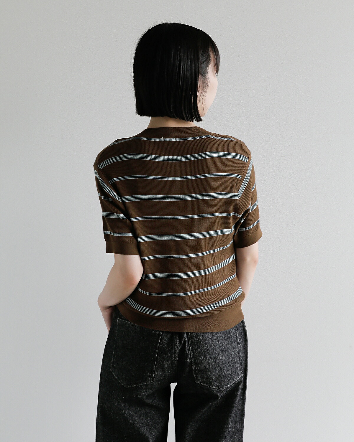 CREDONA(クレドナ)マルチボーダー 半袖 ニット カーディガン MULTI BORDER KNIT H/S CARDIGAN 1426311180-0