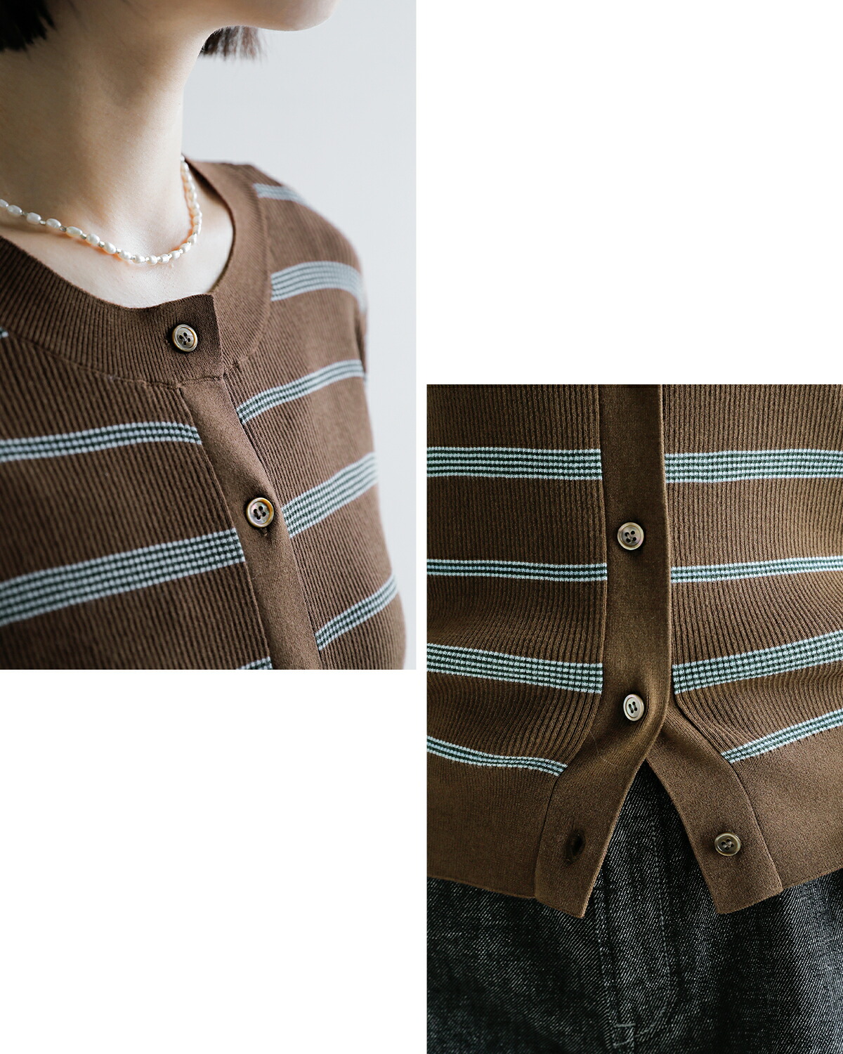 CREDONA(クレドナ)マルチボーダー 半袖 ニット カーディガン MULTI BORDER KNIT H/S CARDIGAN 1426311180-0