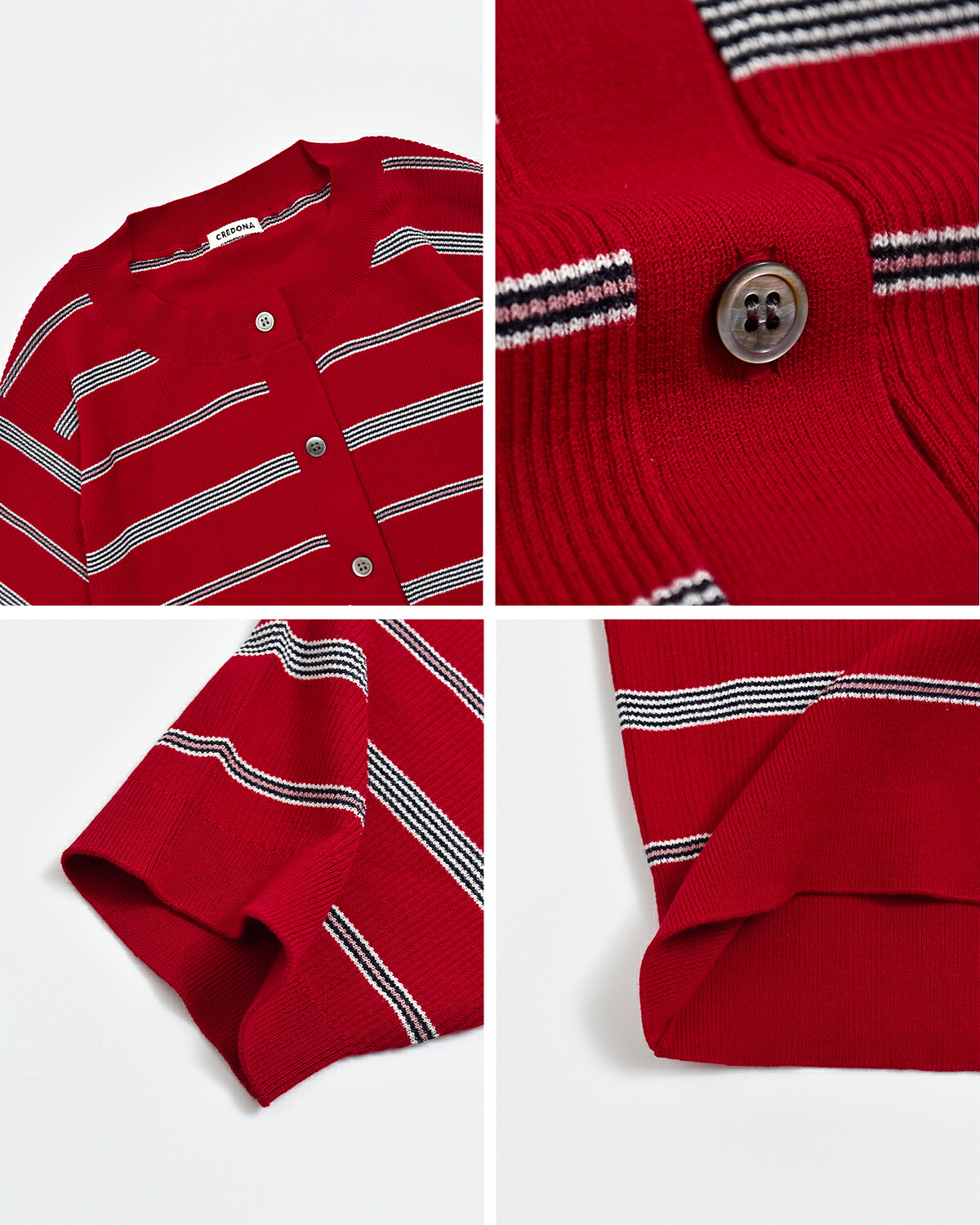 CREDONA(クレドナ)マルチボーダー 半袖 ニット カーディガン MULTI BORDER KNIT H/S CARDIGAN 1426311180-0