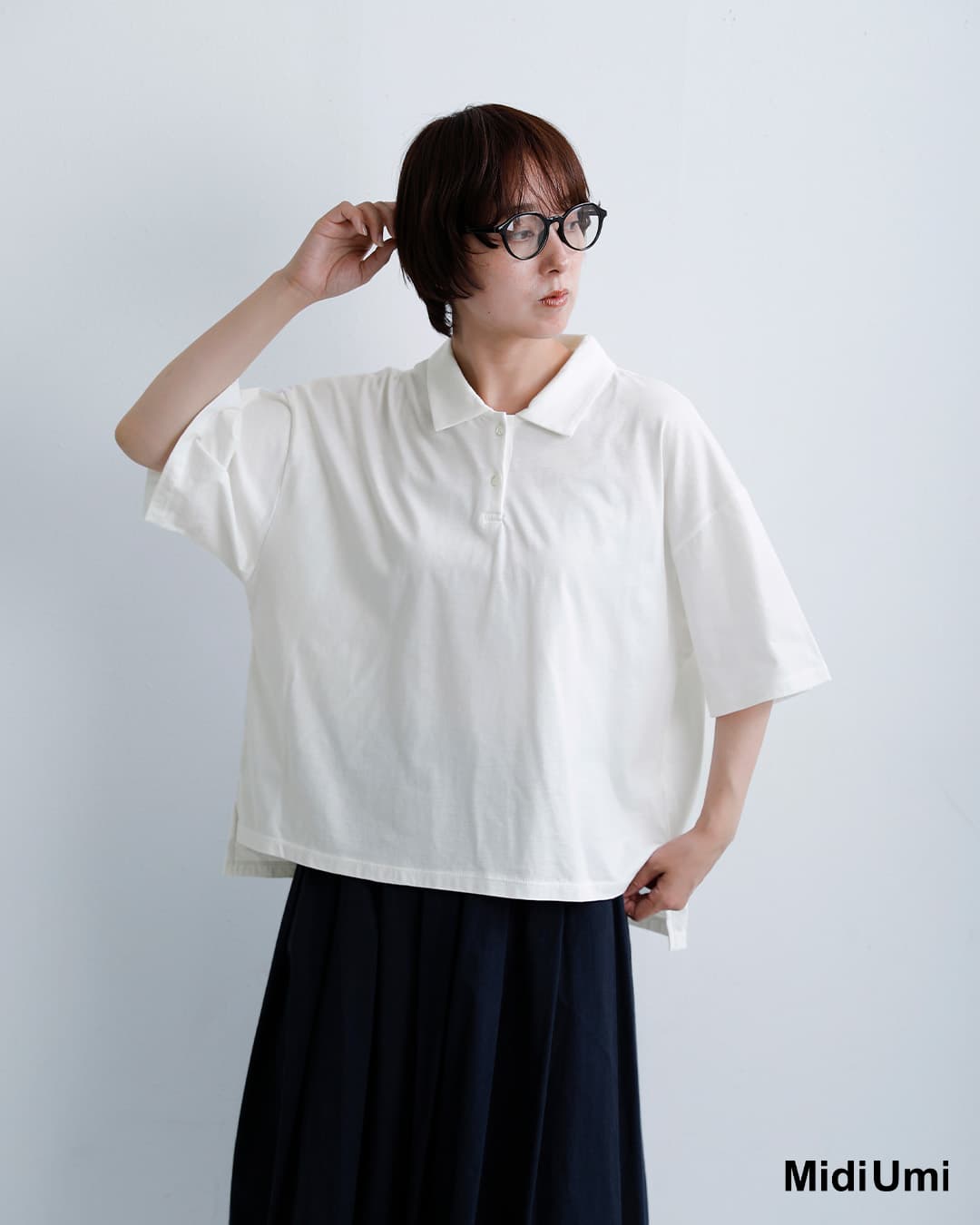 NEW]MidiUmi ミディウミ コットン ワイド ポロ プルオーバー 2-710058