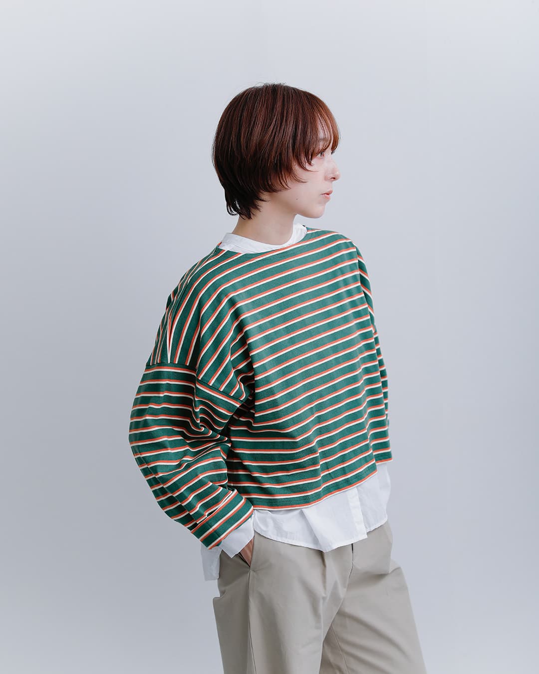Le minor(ルミノア)コットン ボーダー ルーズフィット ドルマン カットソー PETIT CHERI 20jg18304