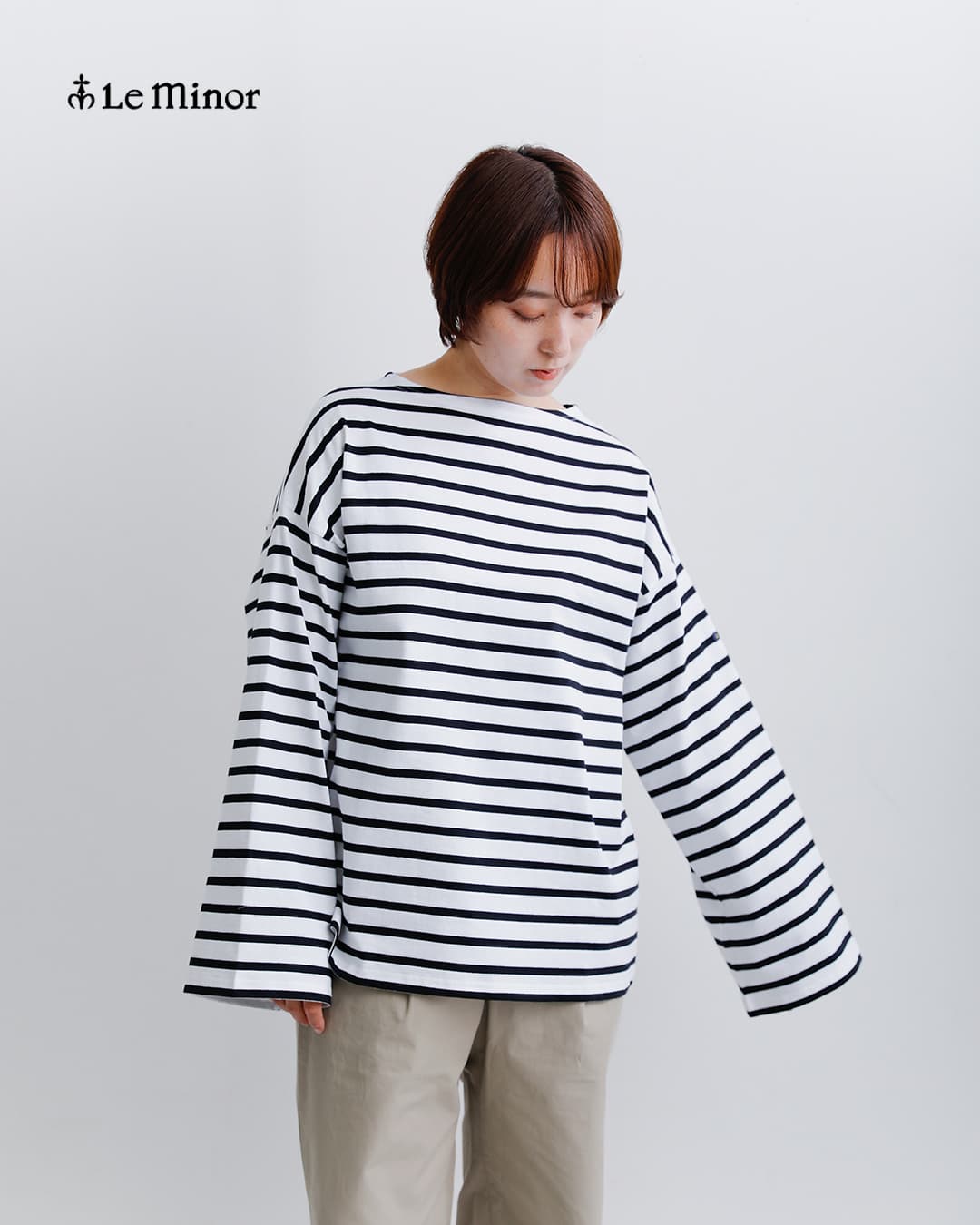 Le minor(ルミノア)コットン オーバーサイズ ボーダー Tシャツ PLUME 20jg19504