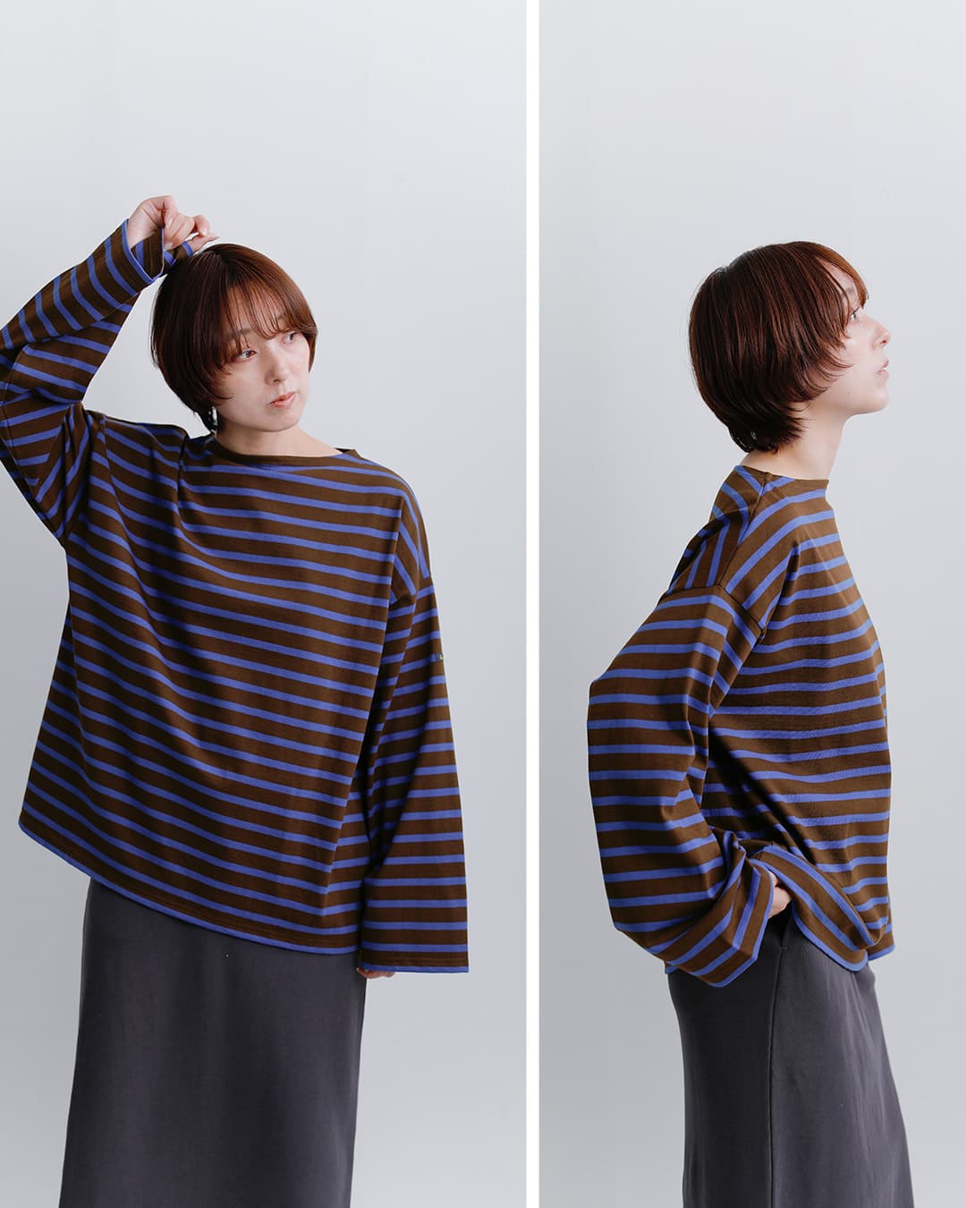 Le minor(ルミノア)コットン オーバーサイズ ボーダー Tシャツ PLUME 20jg19504
