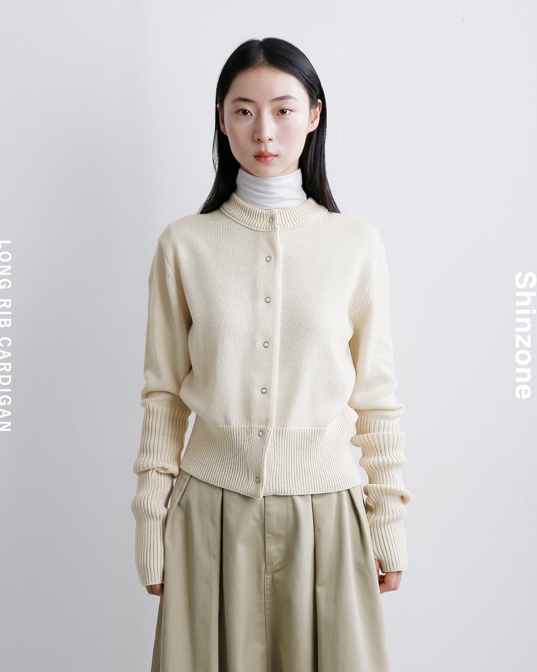 Shinzone(シンゾーン)ウール混 ロングスリーブ リブ ニット カーディガン LONG RIB CARDIGAN 23amsni05