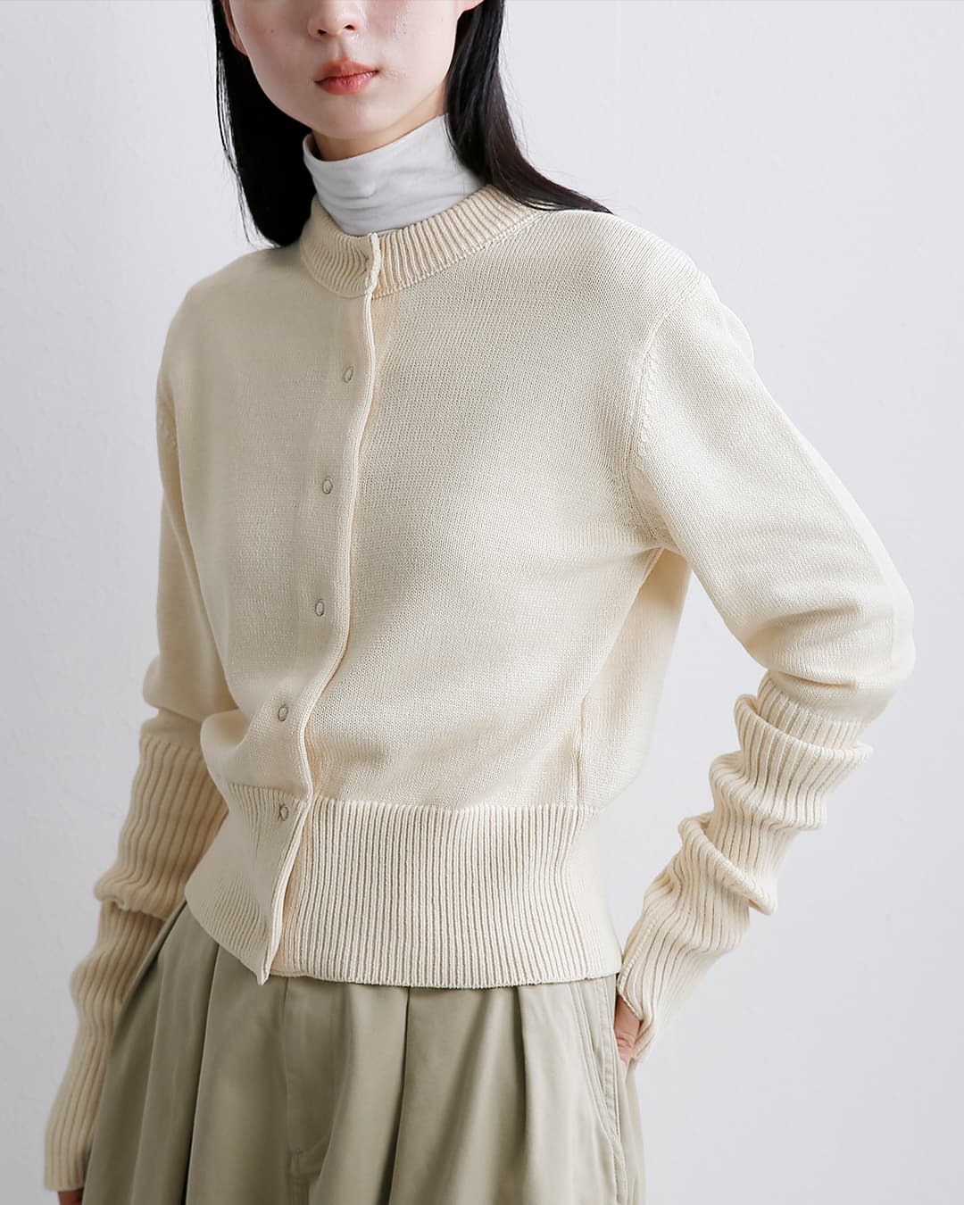 Shinzone(シンゾーン)ウール混 ロングスリーブ リブ ニット カーディガン LONG RIB CARDIGAN 23amsni05