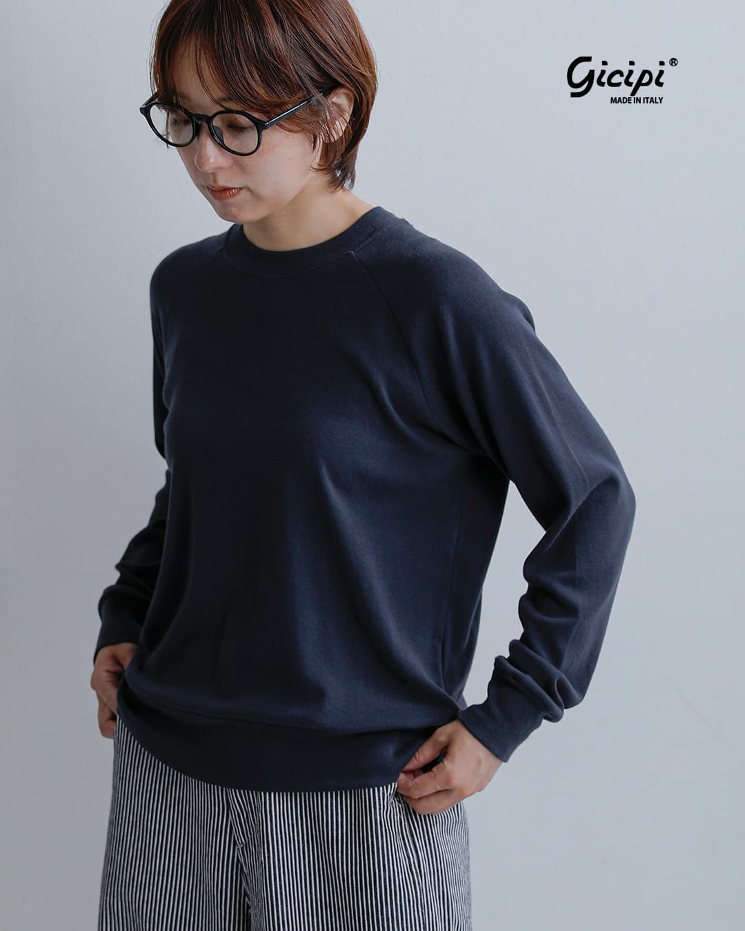 GICIPIコットンフライス クルーネック ラグランスリーブ ニットソー NOCCIOLA 2615a