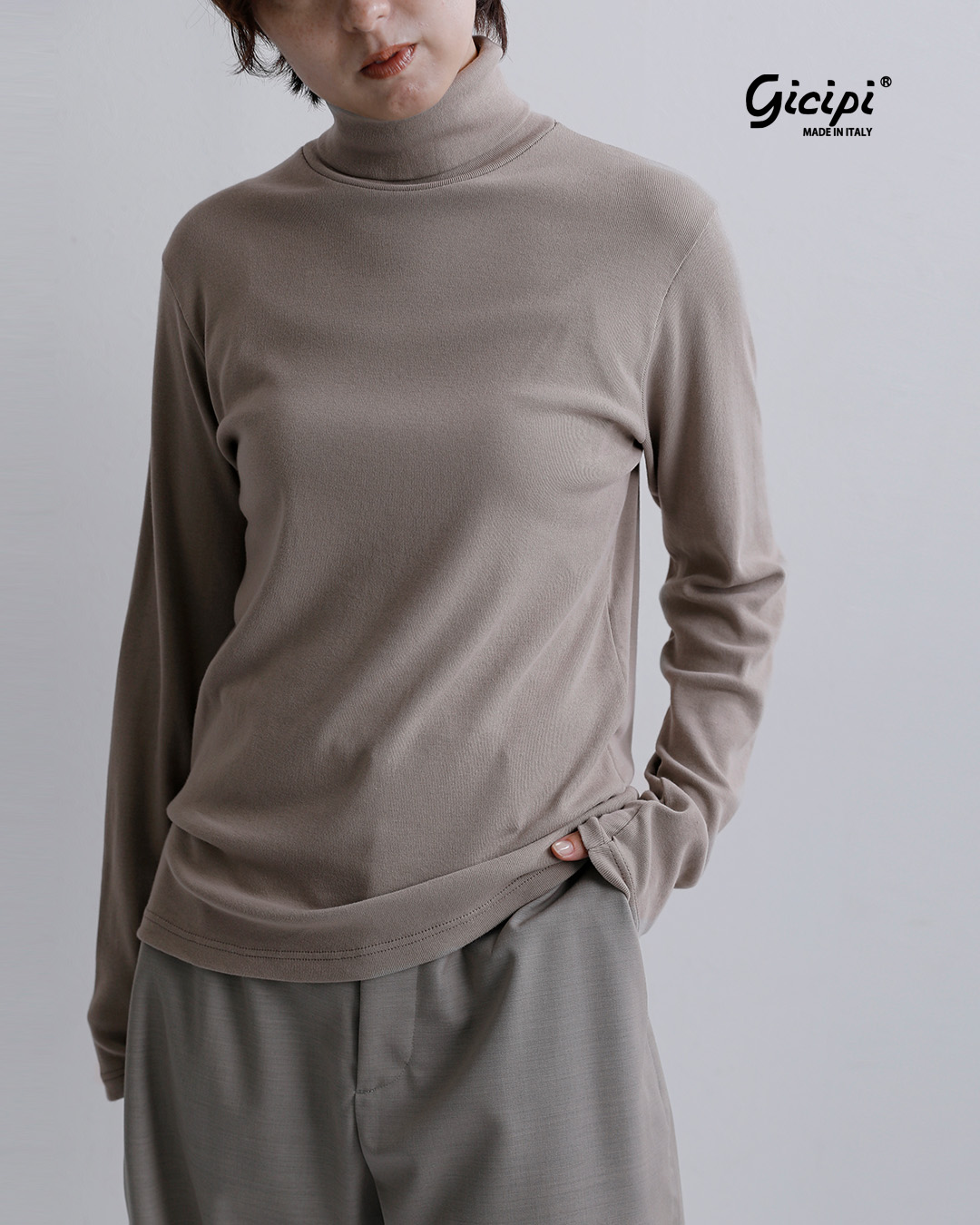 GICIPIコットンフライス タートルネック ロングスリーブ Tシャツ PREZZEMOLO 2616a