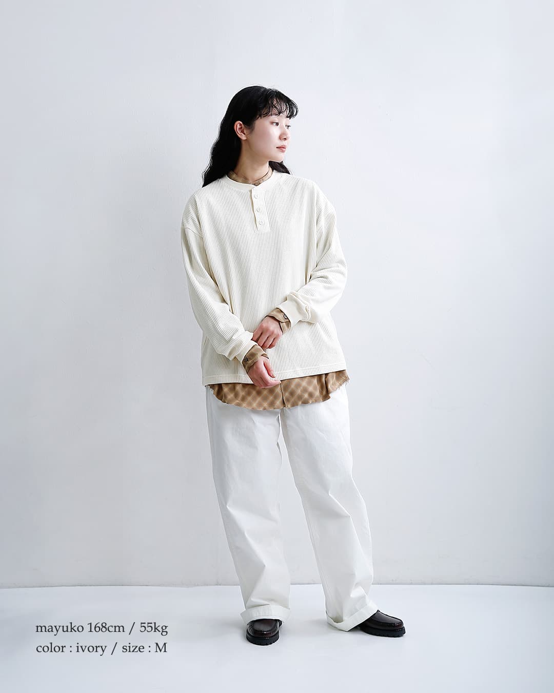 SEABEESワッフル ヘンリーネック 長袖 Tシャツ 2623-sb12