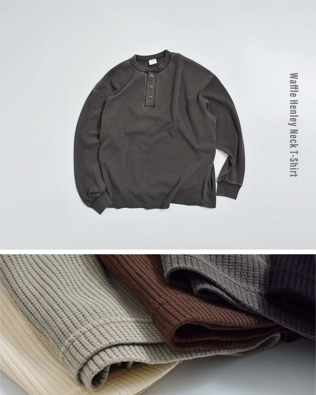 SEABEESワッフル ヘンリーネック 長袖 Tシャツ 2623-sb12