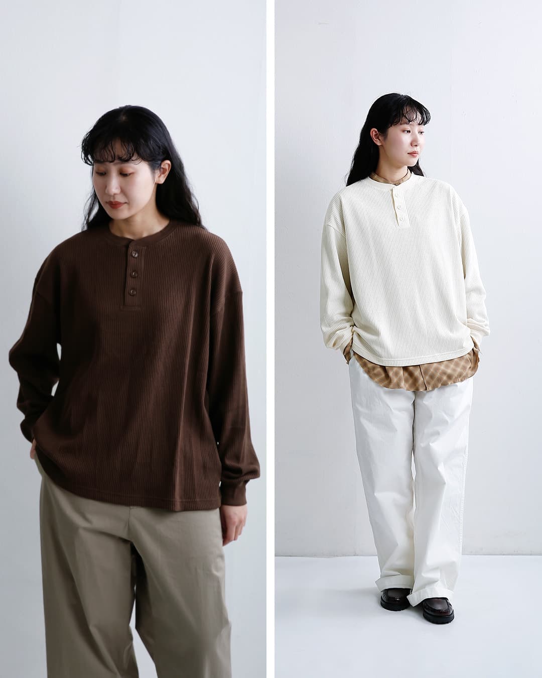 SEABEESワッフル ヘンリーネック 長袖 Tシャツ 2623-sb12