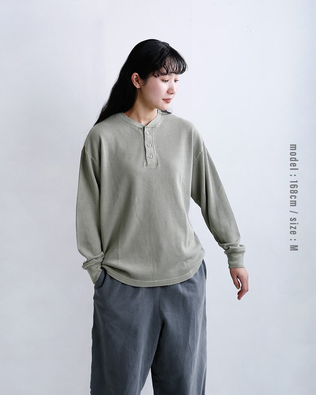 SEABEESワッフル ヘンリーネック 長袖 Tシャツ 2623-sb12
