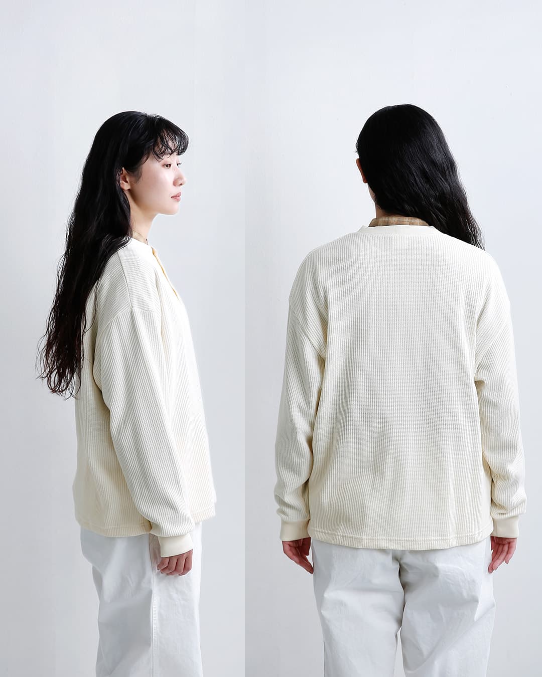 SEABEESワッフル ヘンリーネック 長袖 Tシャツ 2623-sb12