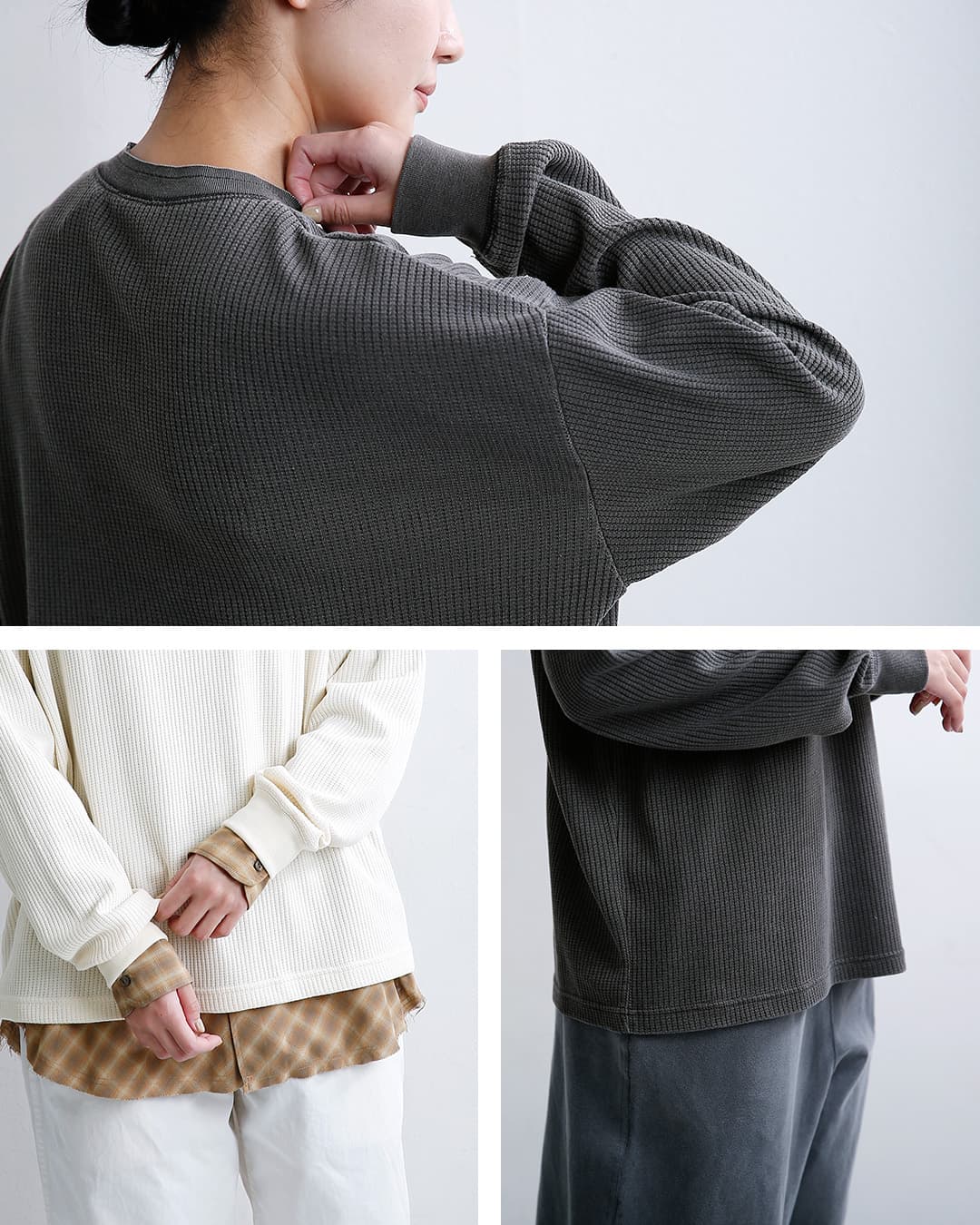 SEABEESワッフル ヘンリーネック 長袖 Tシャツ 2623-sb12