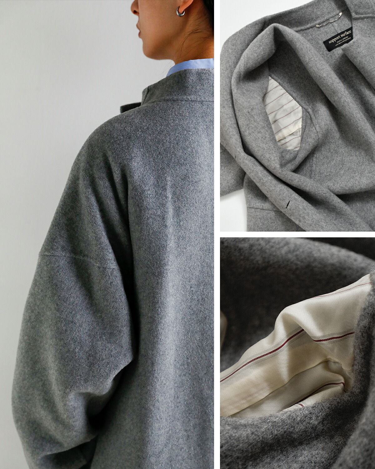 support surface(サポートサーフェス)ウール スタンドカラー ロングコート fad27a199d-tko0243