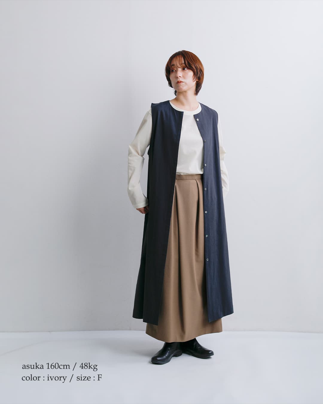 mizuiro ind(ミズイロインド)トリコット 長袖 クルーネック Tシャツ 3-210064