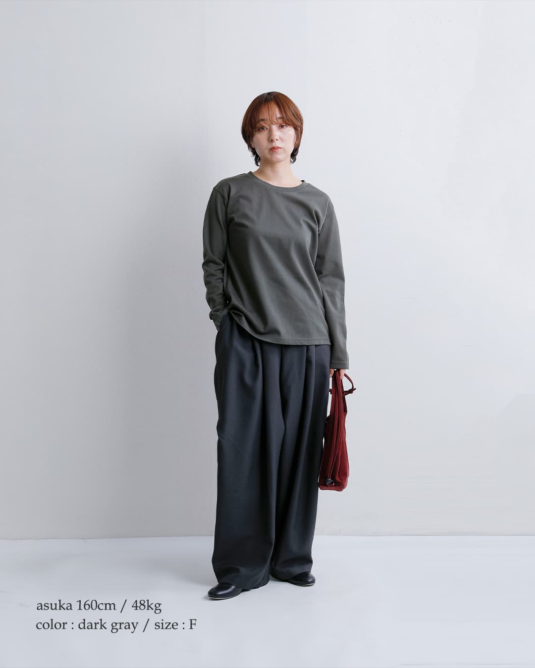 mizuiro ind(ミズイロインド)トリコット 長袖 クルーネック Tシャツ 3-210064