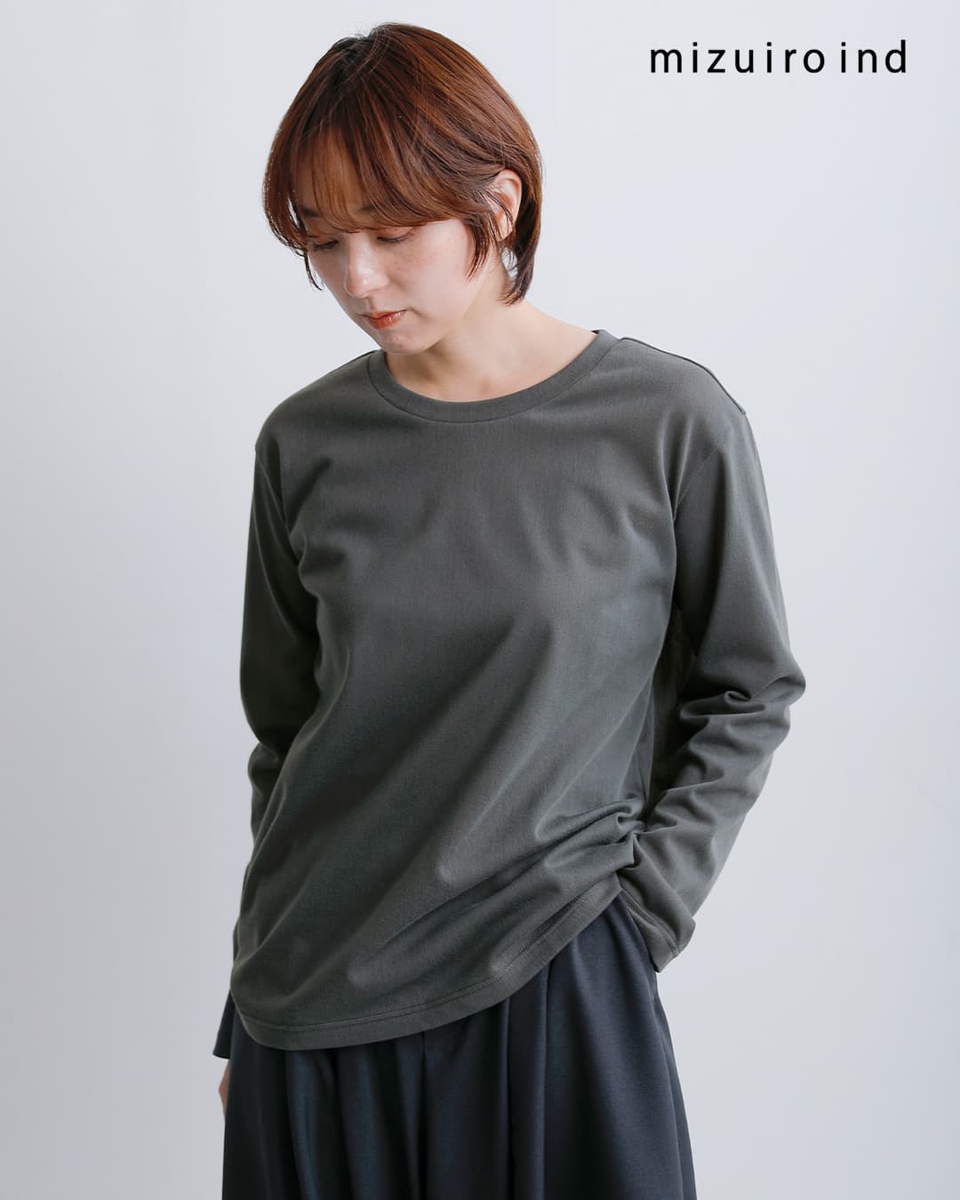 mizuiro ind(ミズイロインド)トリコット 長袖 クルーネック Tシャツ 3-210064