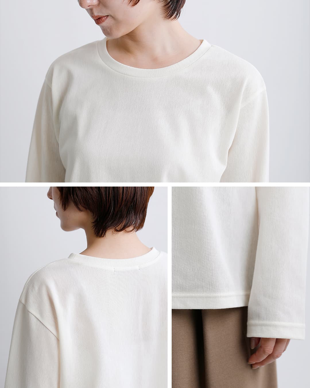 mizuiro ind(ミズイロインド)トリコット 長袖 クルーネック Tシャツ 3-210064