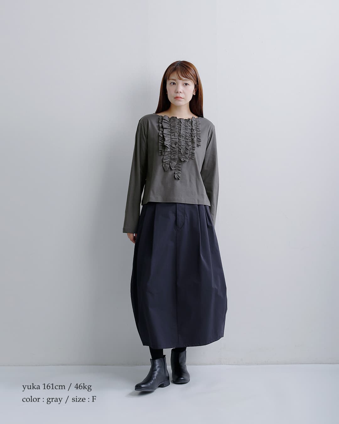 mizuiro ind(ミズイロインド)コットン フリル プルオーバー Tシャツ 3-210074