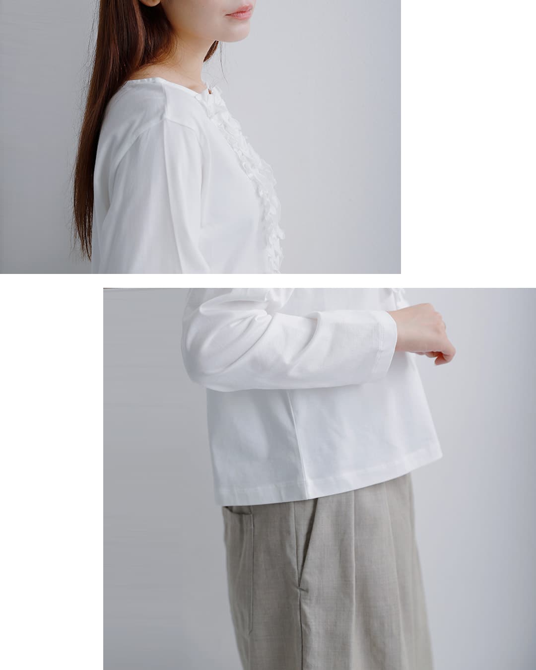 mizuiro ind(ミズイロインド)コットン フリル プルオーバー Tシャツ 3-210074