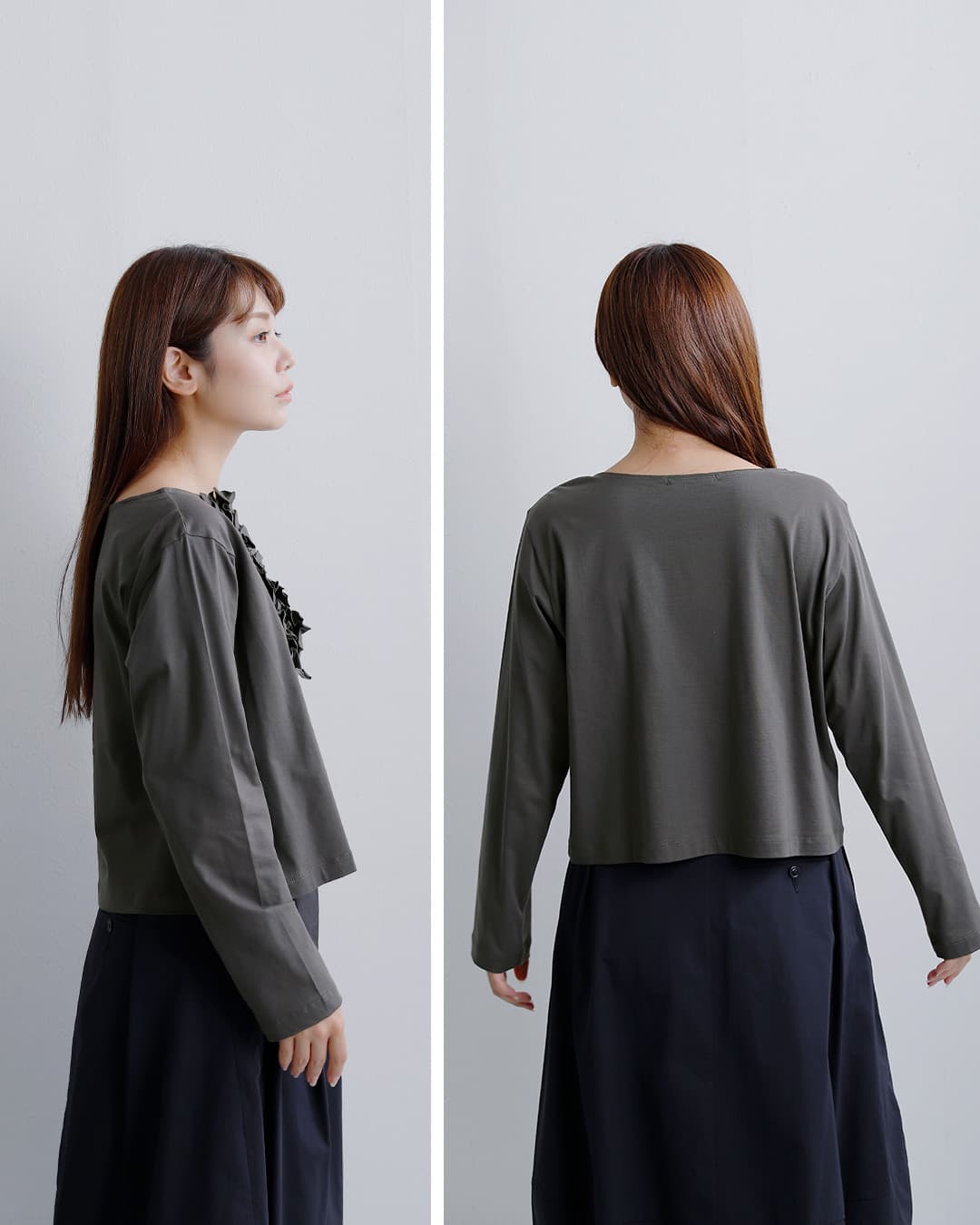 mizuiro ind(ミズイロインド)コットン フリル プルオーバー Tシャツ 3-210074