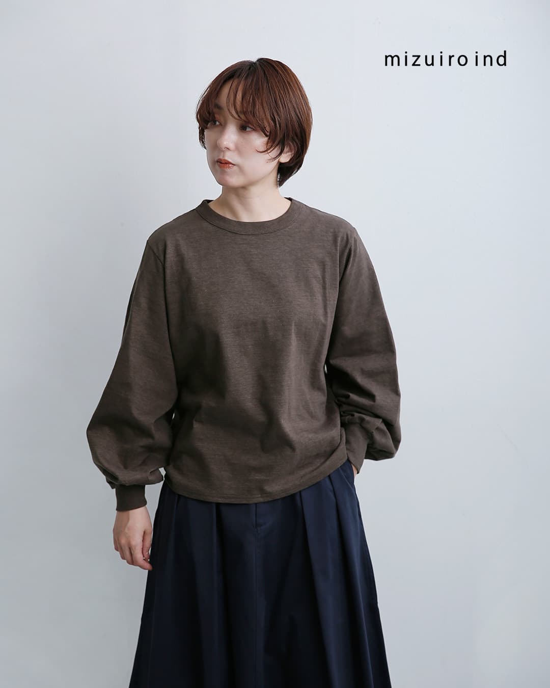 mizuiro indコットン パフスリーブ ロング Tシャツ 3-210078