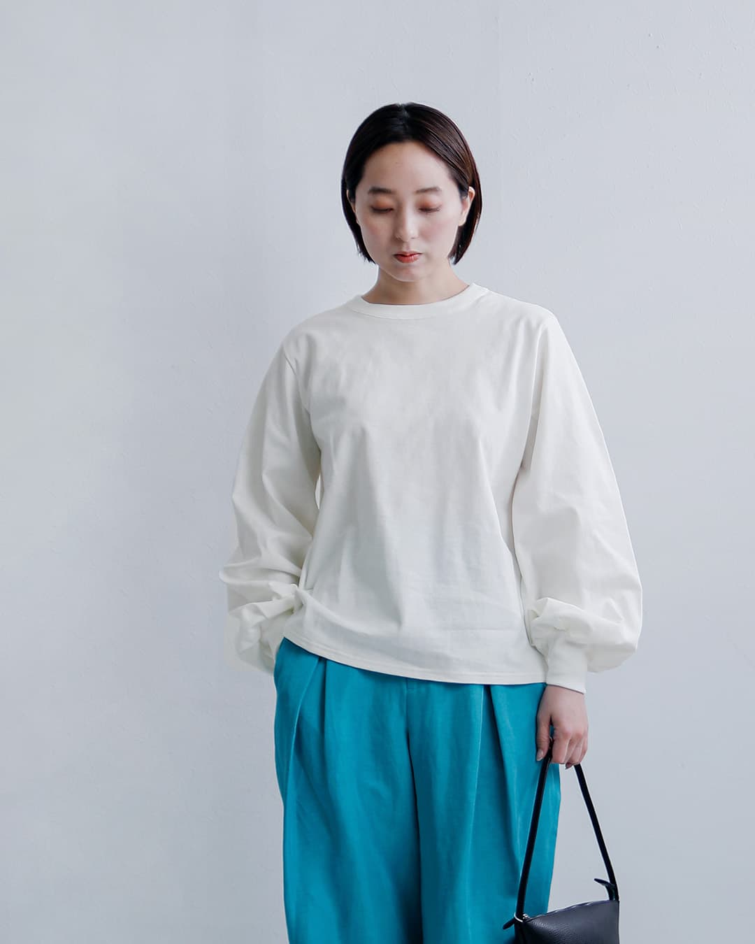 mizuiro indコットン パフスリーブ ロング Tシャツ 3-210078