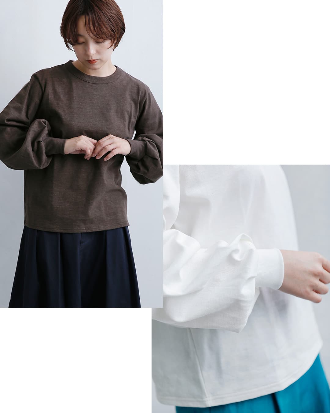 mizuiro indコットン パフスリーブ ロング Tシャツ 3-210078