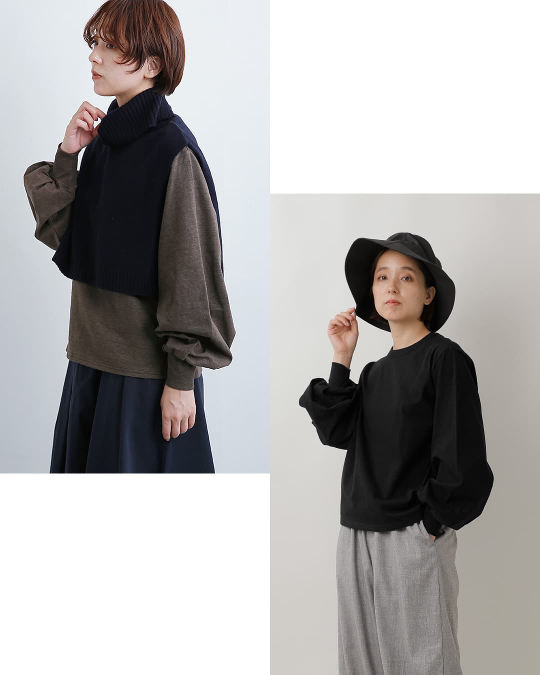 mizuiro indコットン パフスリーブ ロング Tシャツ 3-210078