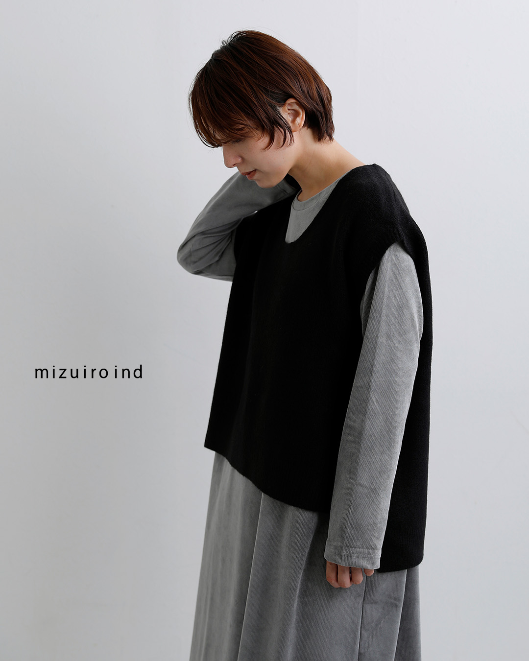 mizuiro indUネック ニットベスト 3-220157