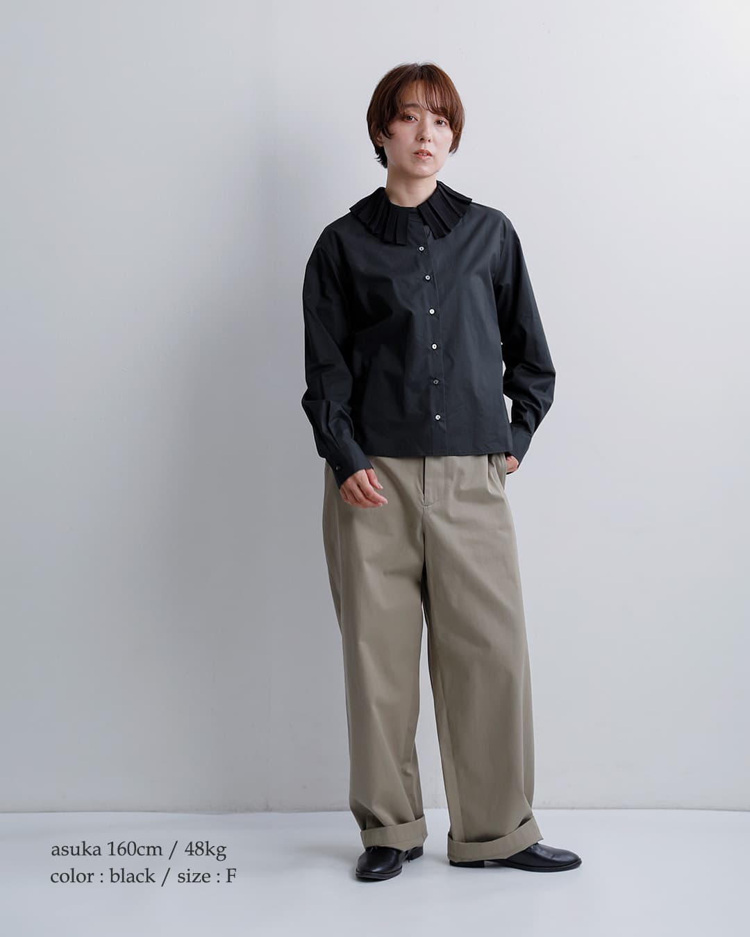 mizuiro indコットン プリーツカラー シャツ 3-230124
