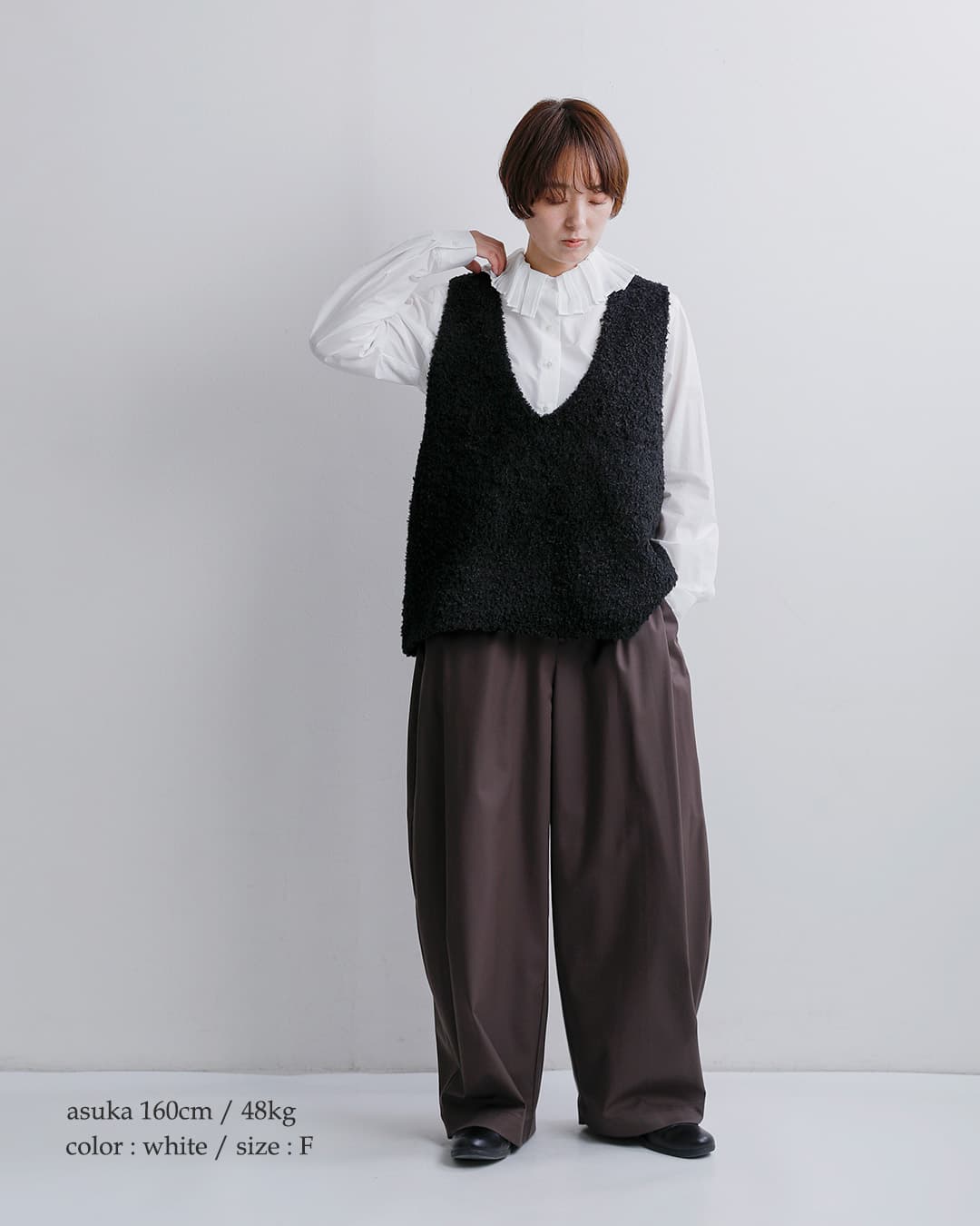 mizuiro indコットン プリーツカラー シャツ 3-230124