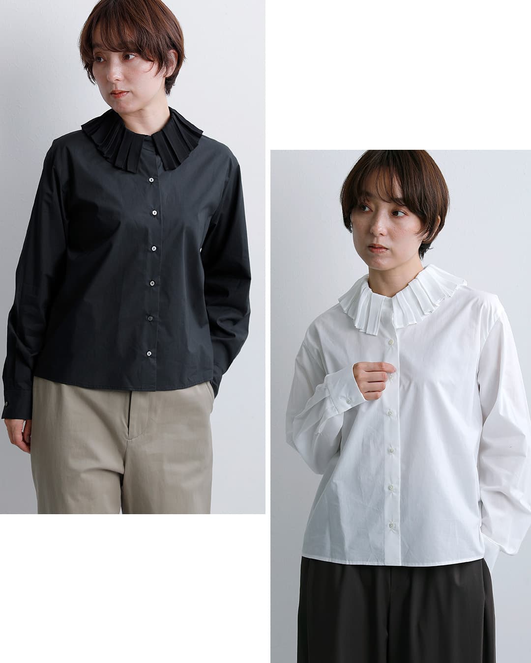 mizuiro indコットン プリーツカラー シャツ 3-230124