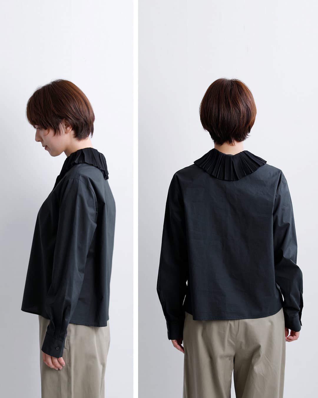 mizuiro indコットン プリーツカラー シャツ 3-230124