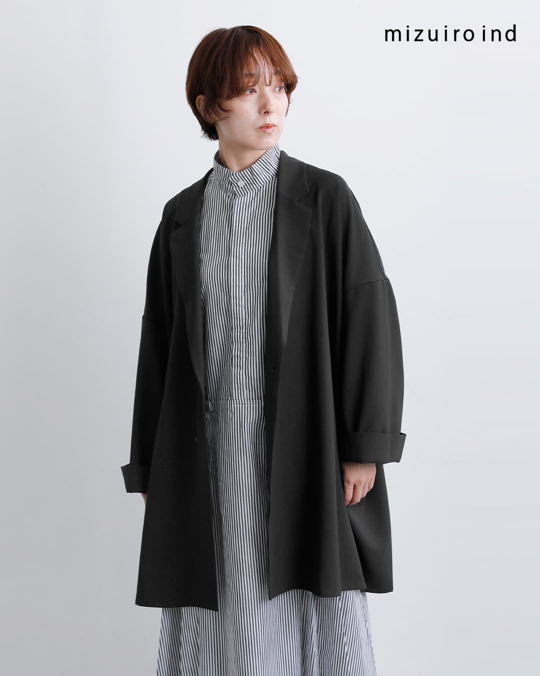 mizuiro ind(ミズイロインド)ワイド テーラード シャツ ジャケット 3-230126