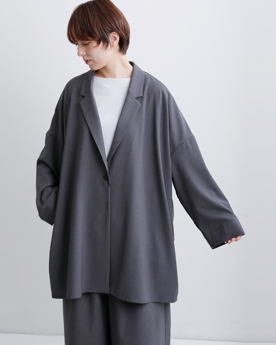 mizuiro ind(ミズイロインド)ワイド テーラード シャツ ジャケット 3-230126