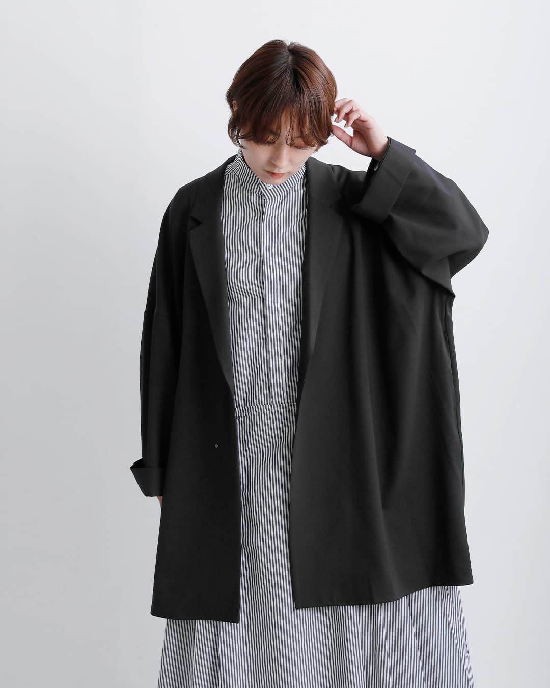 mizuiro ind(ミズイロインド)ワイド テーラード シャツ ジャケット 3-230126