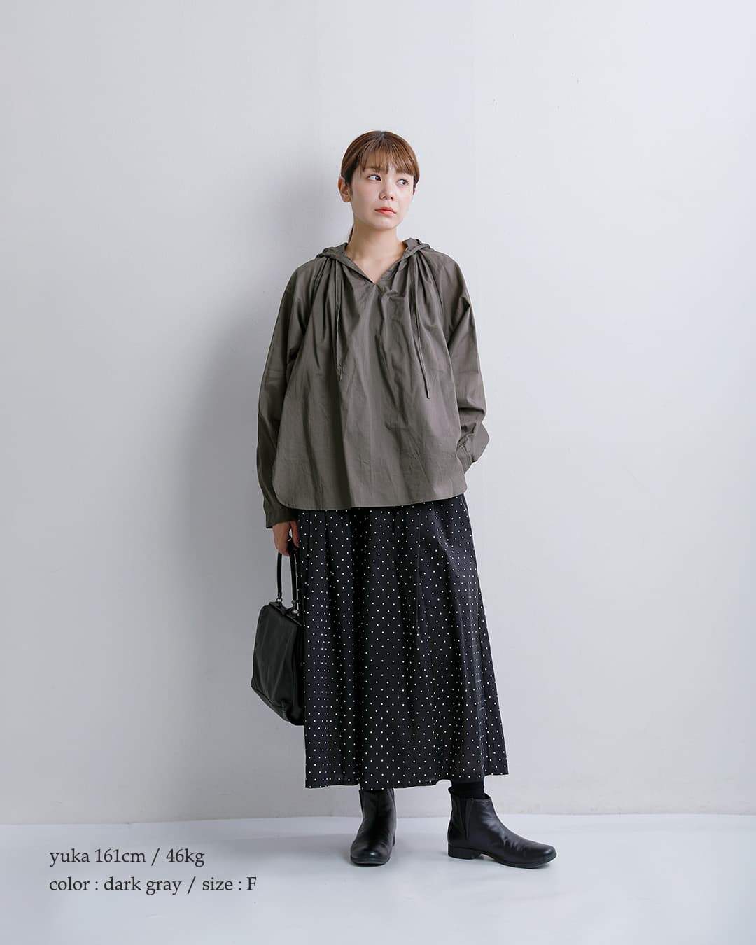 mizuiro ind(ミズイロインド)コットン フーデッド ギャザーネック シャツ 3-230133