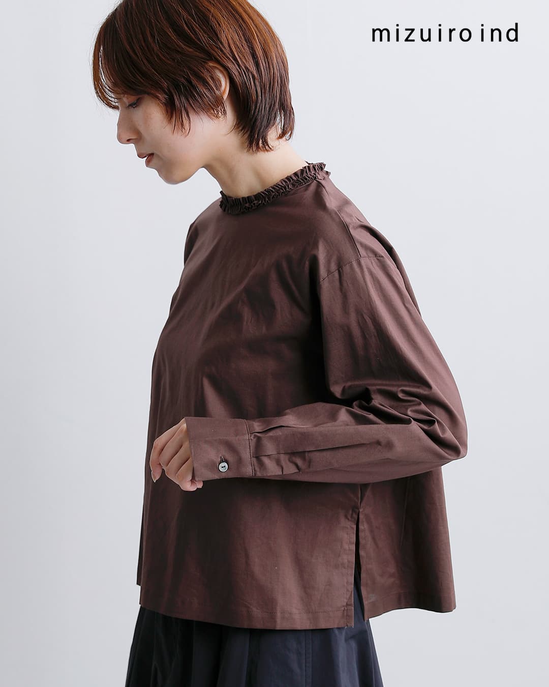 mizuiro ind(ミズイロインド)コットン フリルカラー ブラウス 3-230137